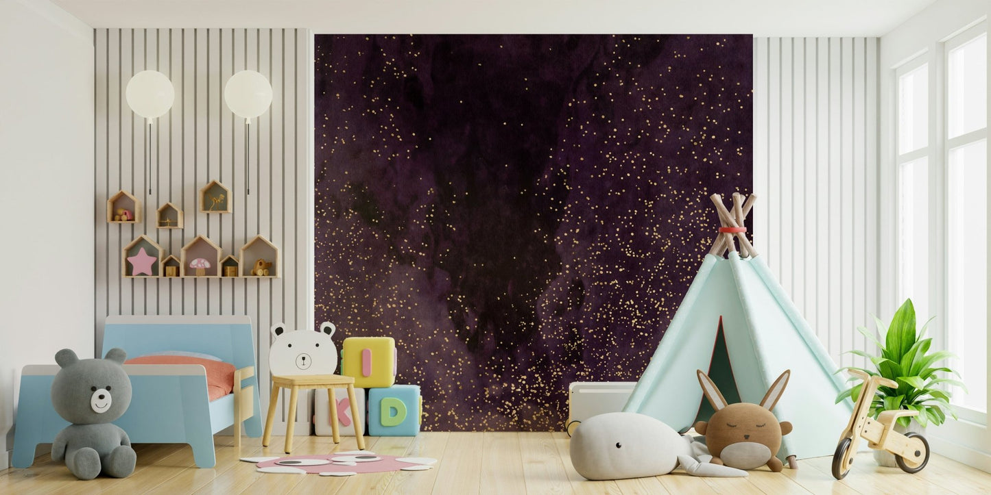 Purple Galaxy Wall Mural – Swirling space clouds and starlit sky in aubergine hues, ideal for bedrooms or creative spaces.
