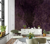 Aubergine Cosmic Sky Wallpaper – Dreamy galaxy design with violet tones and luminous stars, adding depth and serenity to any room.