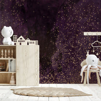 Purple Space Wall Mural – Deep aubergine galaxy with glowing light bursts and cosmic swirls, ideal for feature walls.