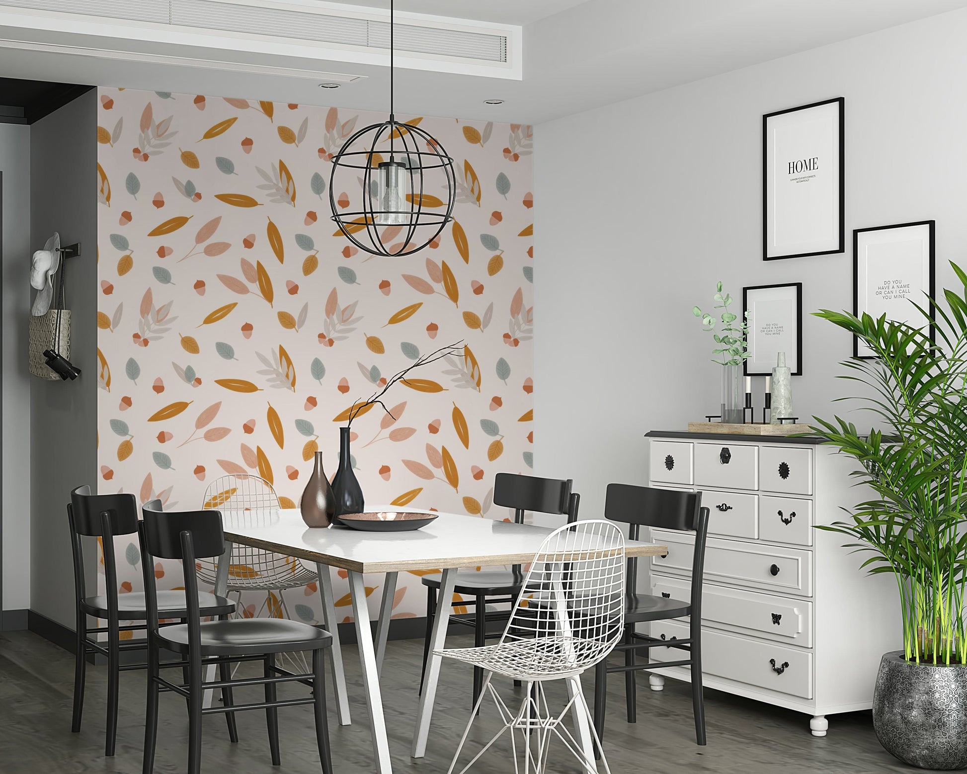 A minimal autumn wallpaper showcasing acorns and leaves in soothing pastel hues.