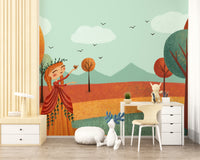 Fairy girl in autumn landscape wallpaper mural