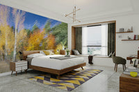 A large-scale abstract art print of a natural scene.

