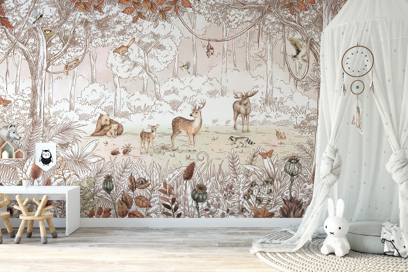 Autumn Forest Friends Wallpaper Mural - Giffywalls