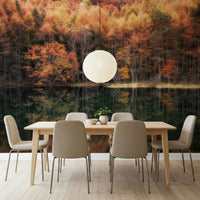 Tranquil forest print, gorgeous natural tones, beautiful clear water mirroring sky.