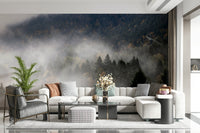 Cool Autumn Haze wallpaper, deep woods, peaceful morning mist, stylish decor.