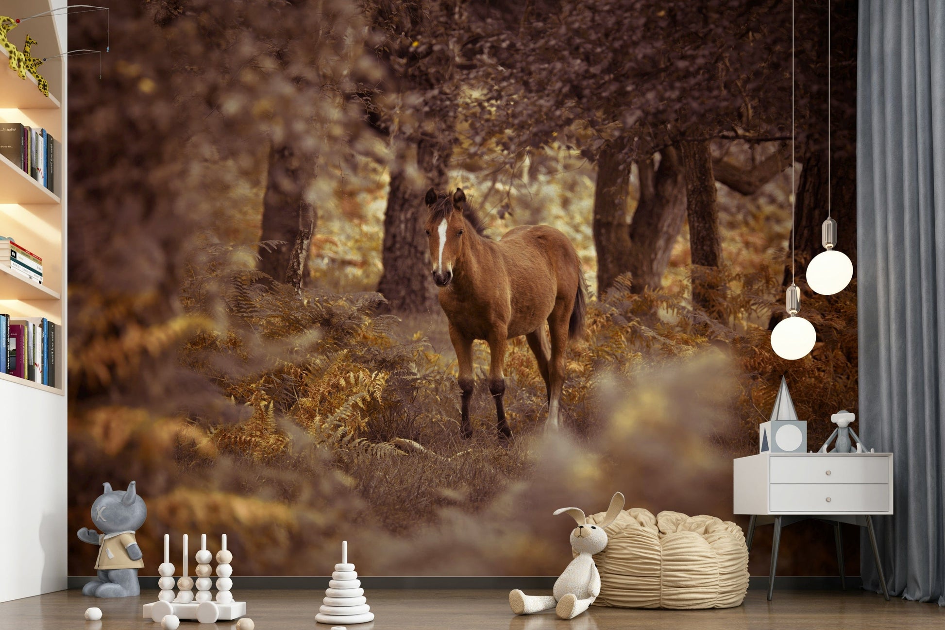 This wallpaper highlights a wild horse in soft, earthy lighting for a nature-inspired atmosphere.