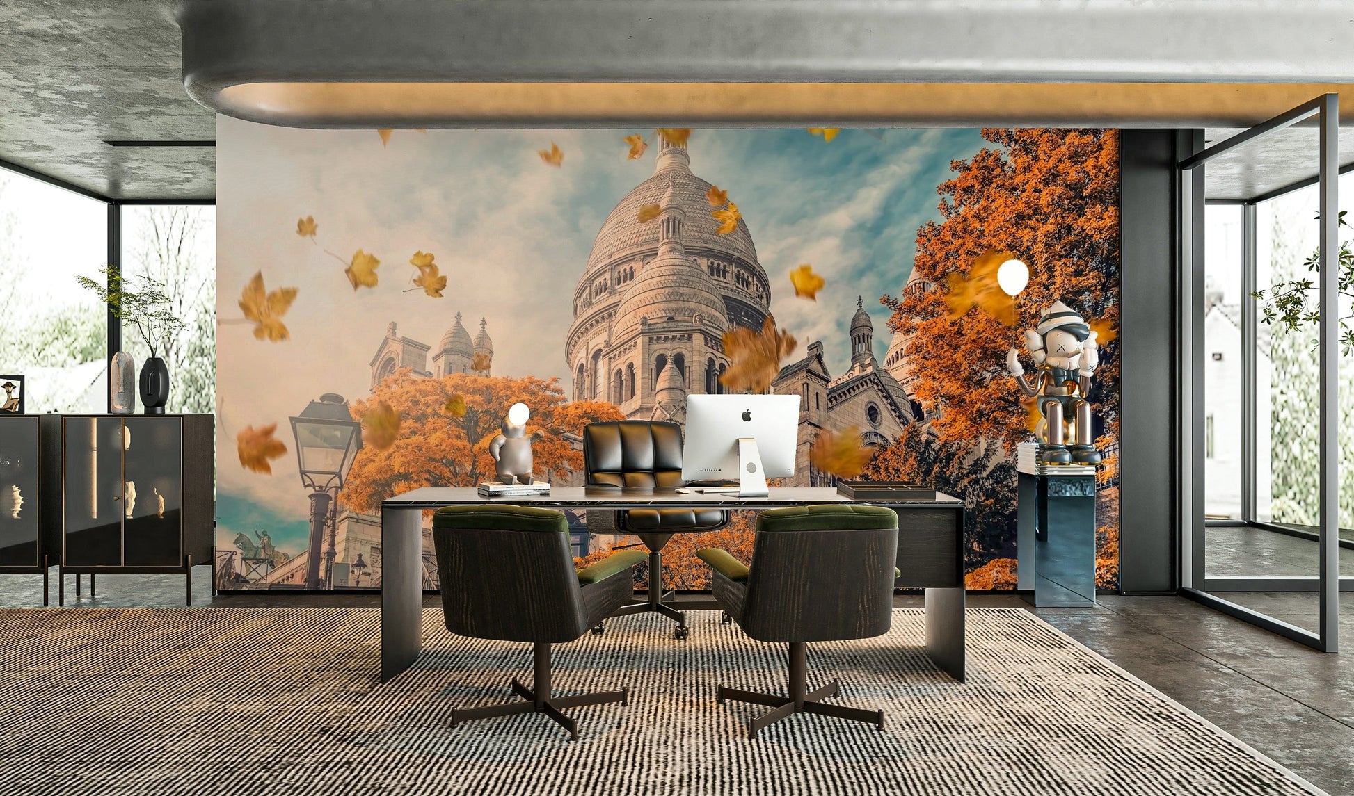 A calming Parisian cafe wallpaper mural that defines a space.

