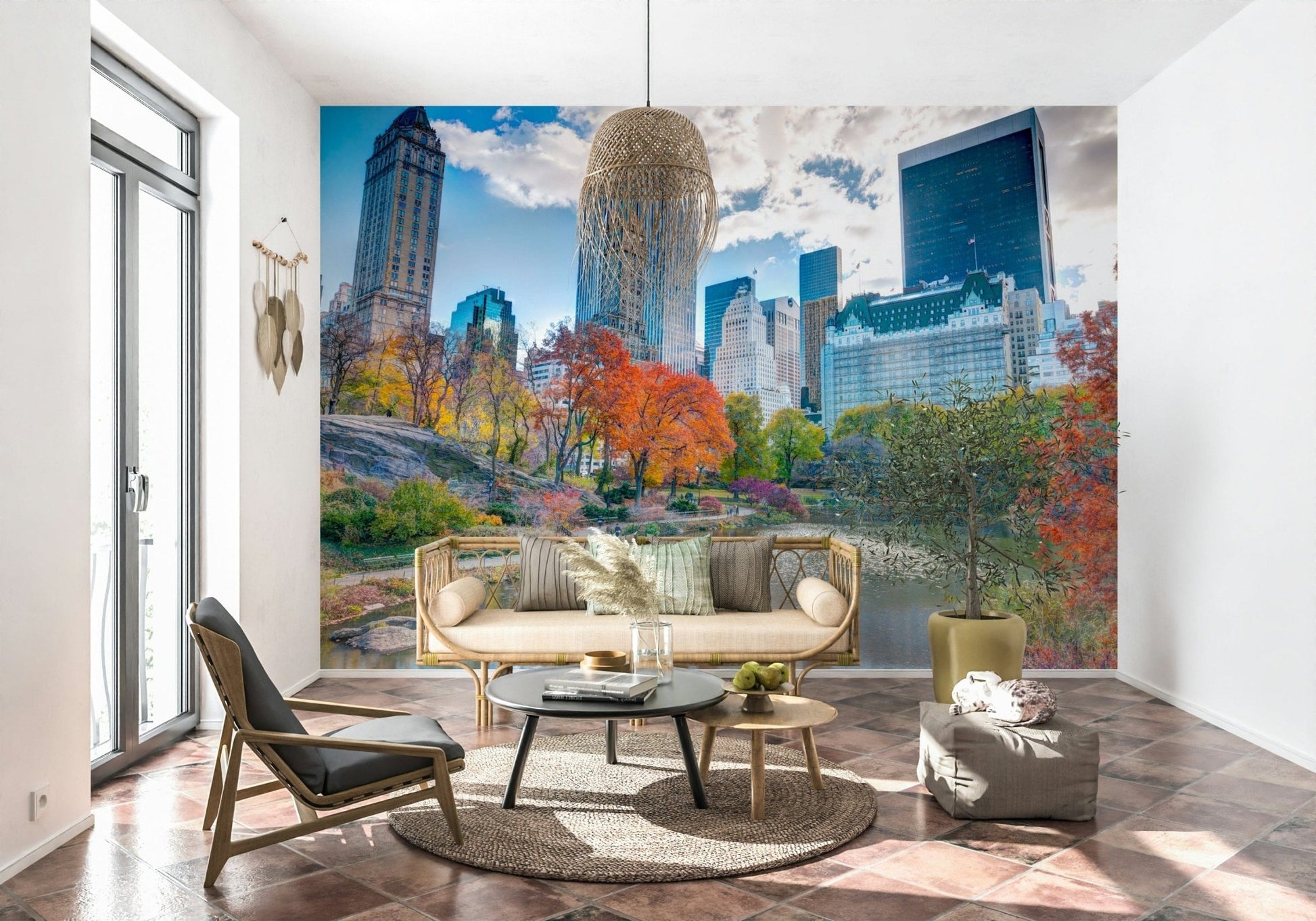 Colorful Autumn in the City mural, blending metropolitan setting nature.