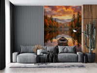 Create a calm atmosphere in your home office with this autumn lake wall mural.
