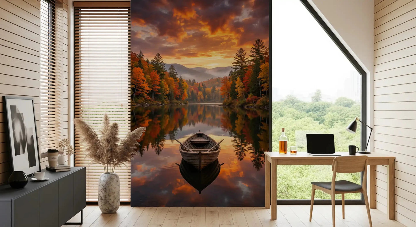 Office lake sunset scenery wall mural Autumn Lake Serenity calm water view