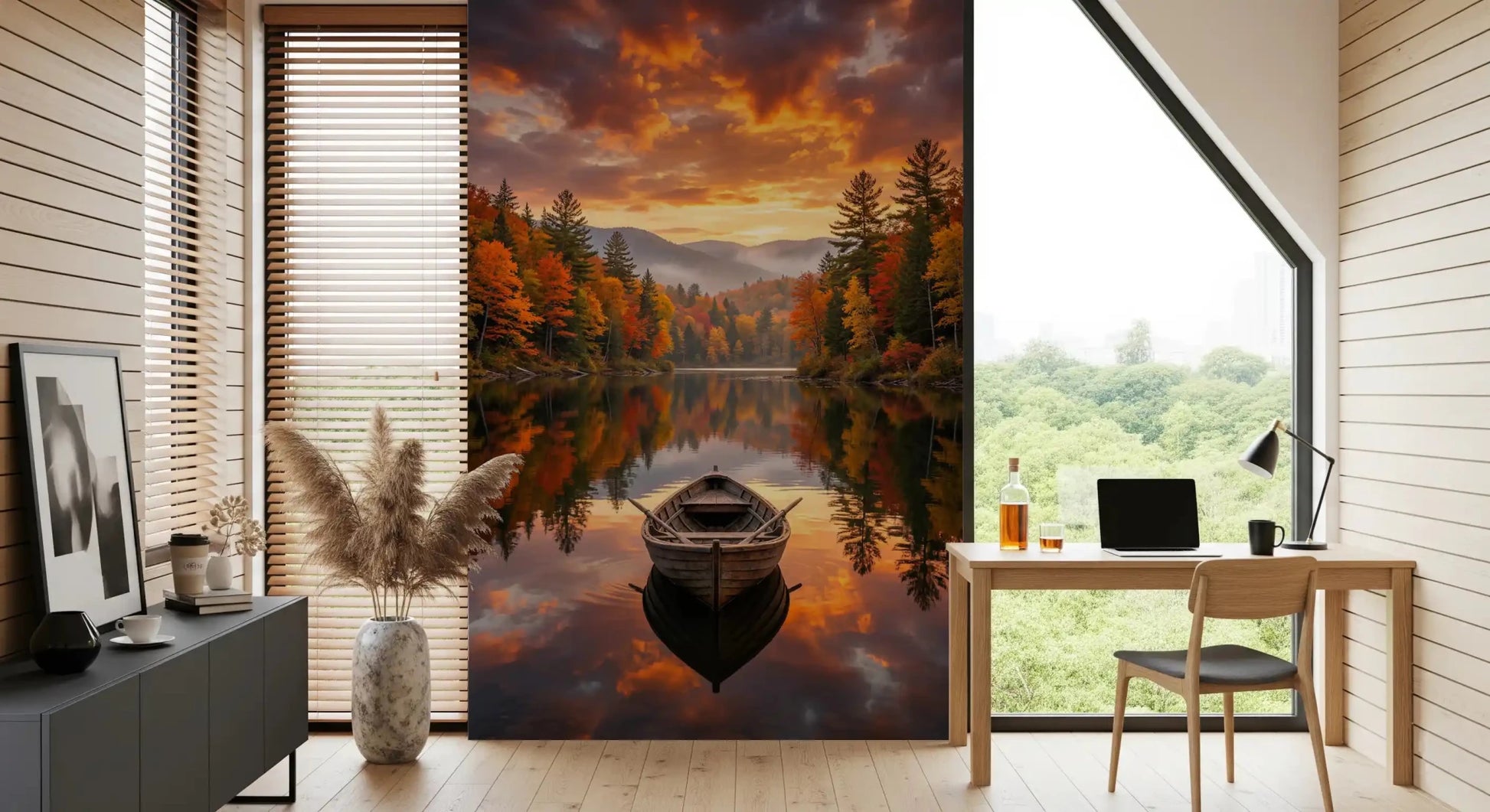 Office lake sunset scenery wall mural Autumn Lake Serenity calm water view