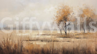 Autumn Vista wallpaper mural close-up showing amber autumn trees over a golden field under a soft misty sky