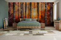 Sundown birch trees wallpaper

