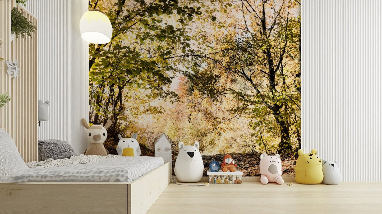 The wall mural is the main feature on a living room wall.

