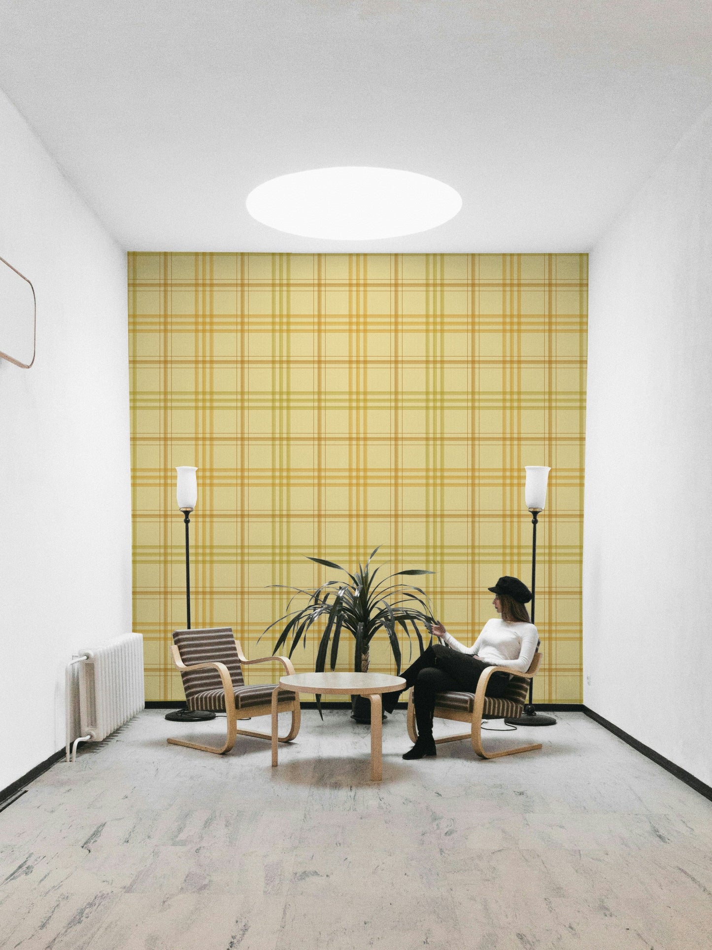 A peaceful autumnal theme mural on decorative wallpaper.

