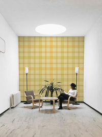 A peaceful autumnal theme mural on decorative wallpaper.

