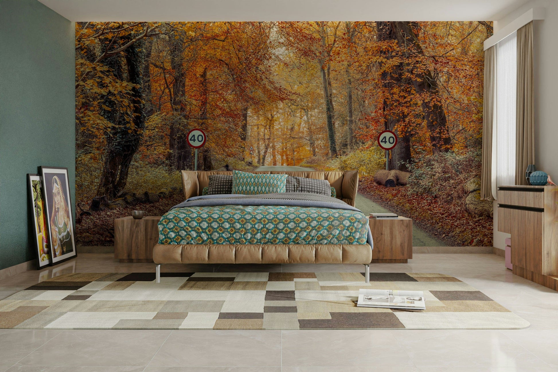 The wallpaper is perfect for a peaceful space.

