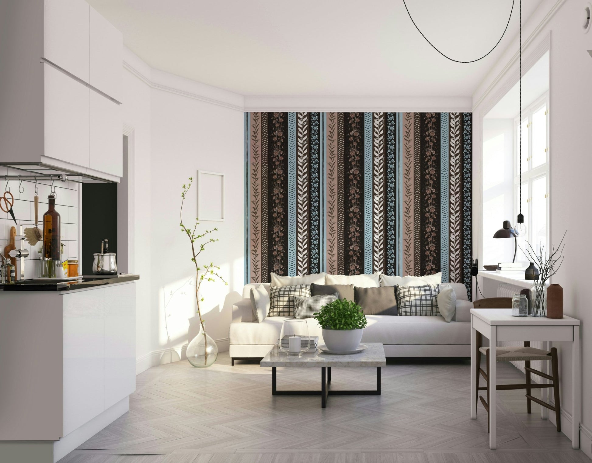Striped wallpaper with a modern autumn theme.

