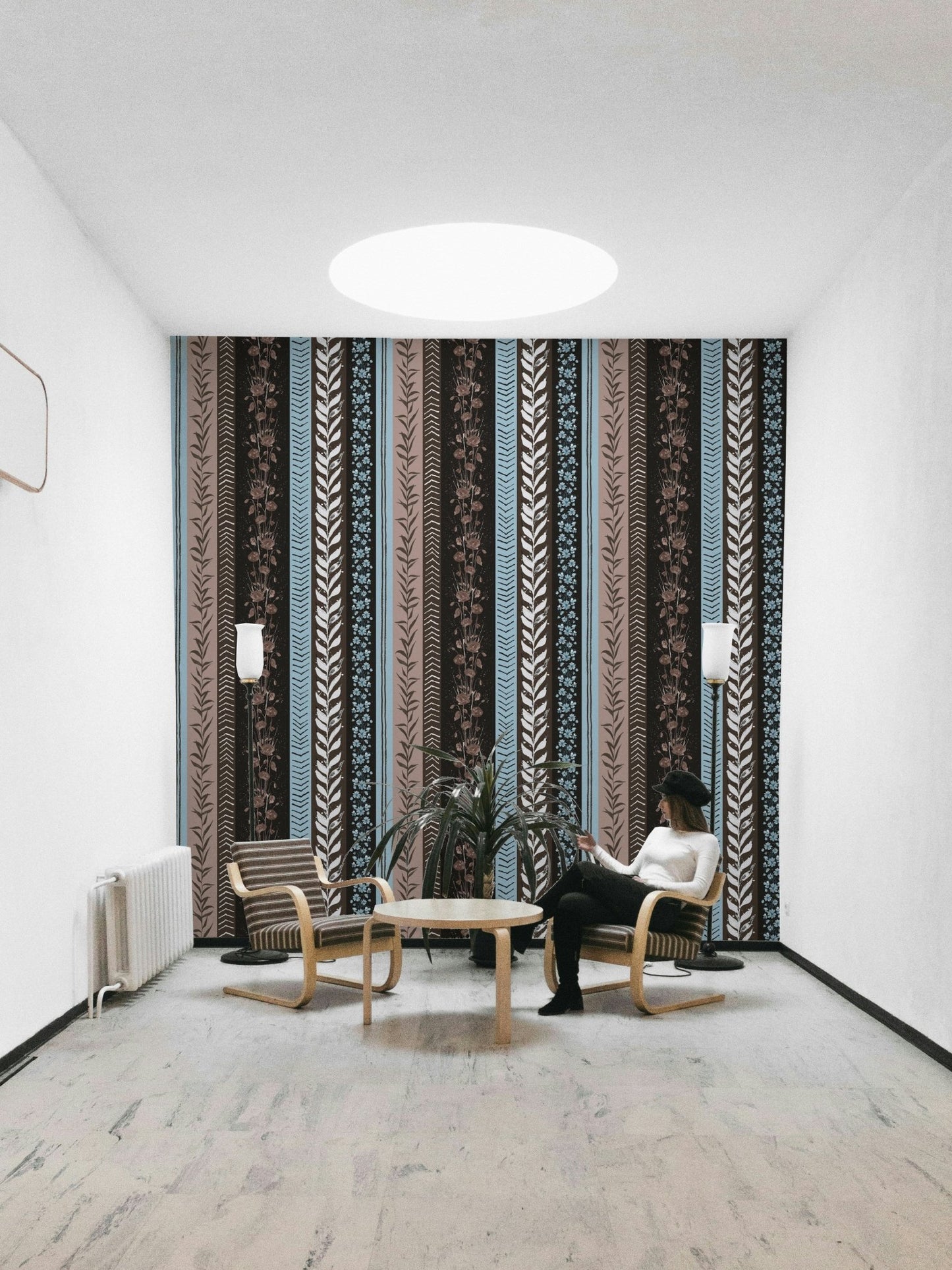 Autumn Stripes Modern Copper Blue Wallpaper.

