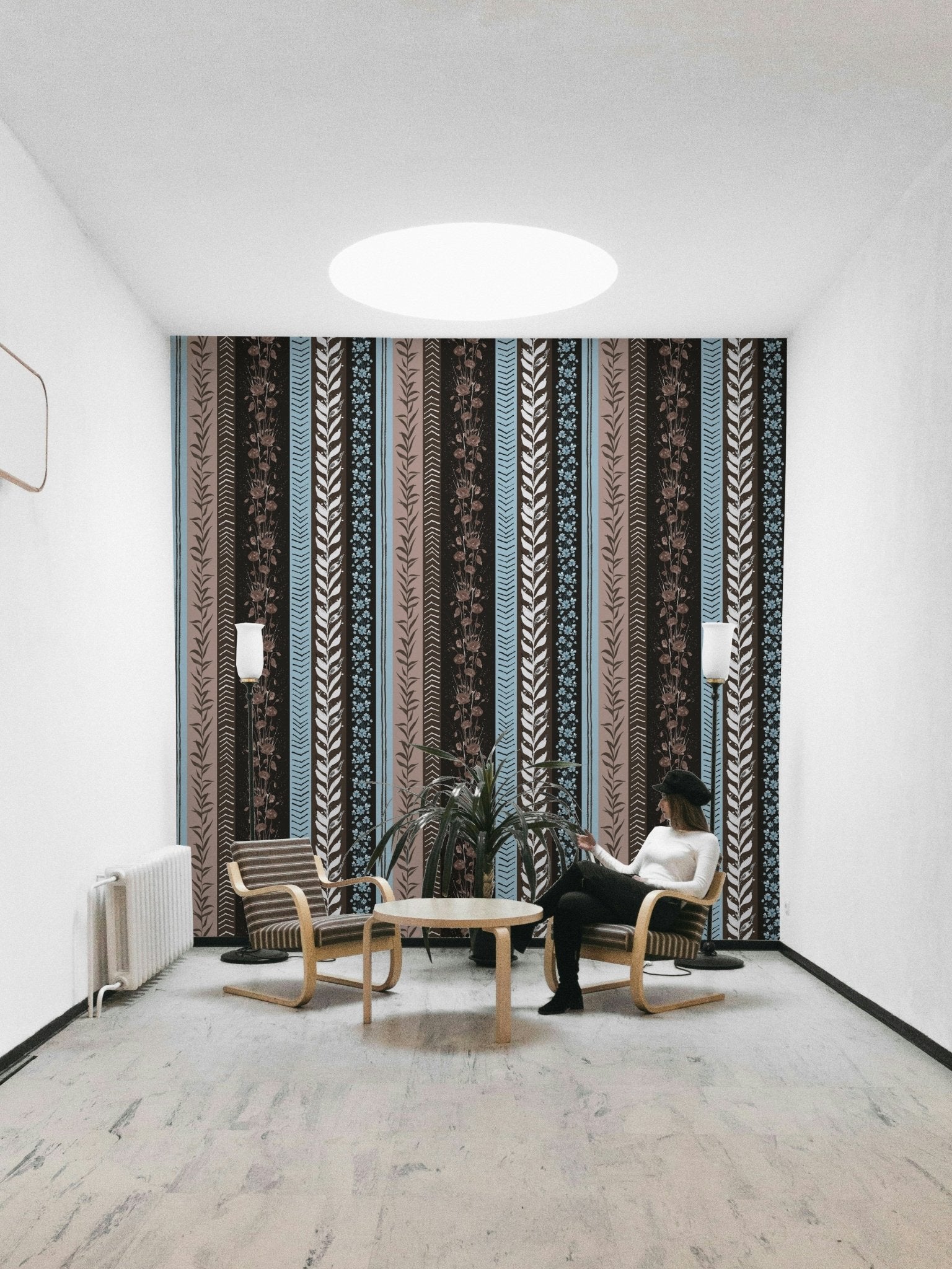 Autumn Stripes Modern Copper Blue Wallpaper.

