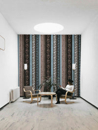 Autumn Stripes Modern Copper Blue Wallpaper.

