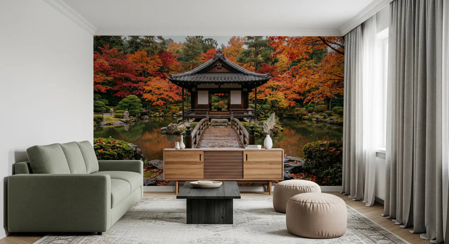 Nature inspired Autumn Temple Calm wallpaper for a minimalist wall