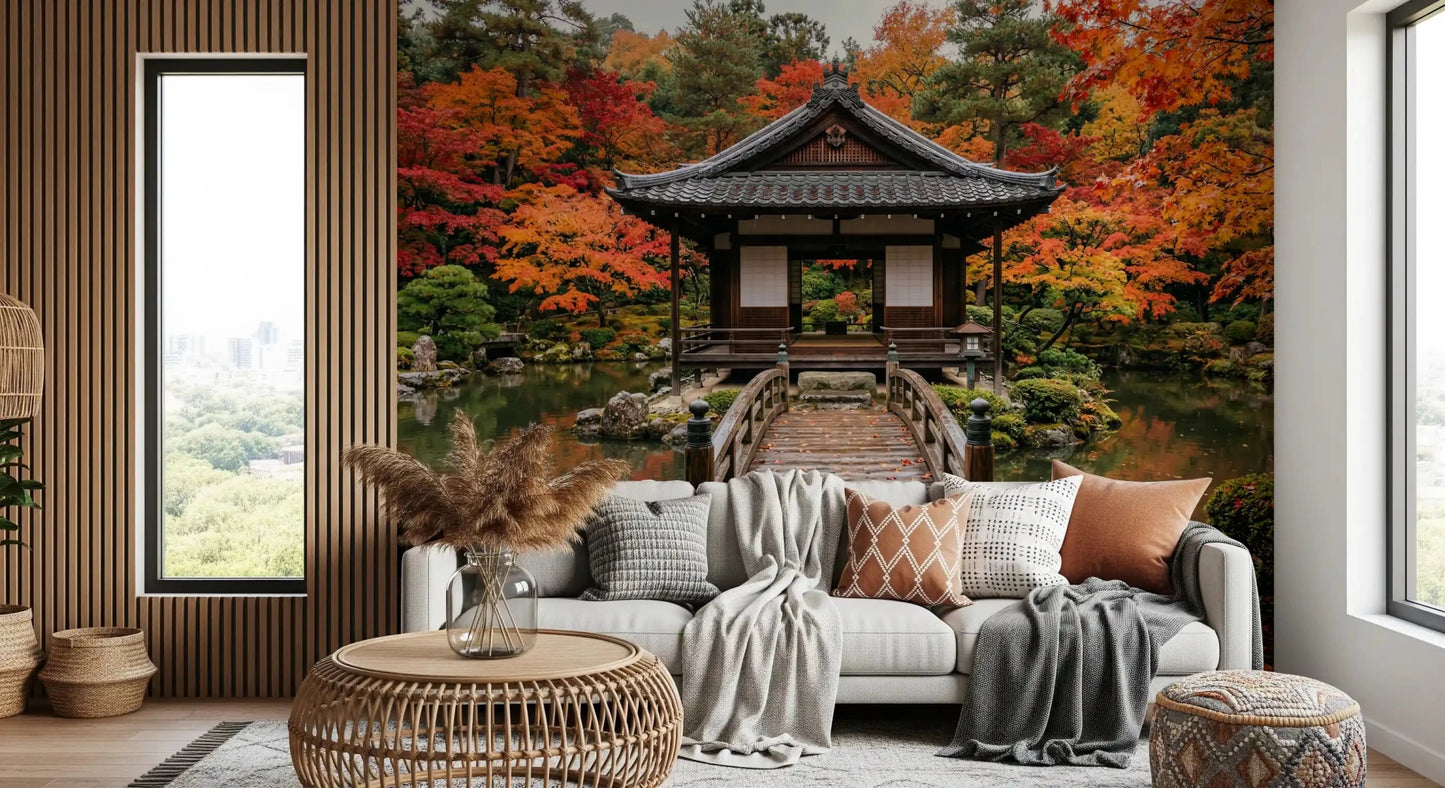 Orange autumn leaves wallpaper mural for a tranquil reading Living space