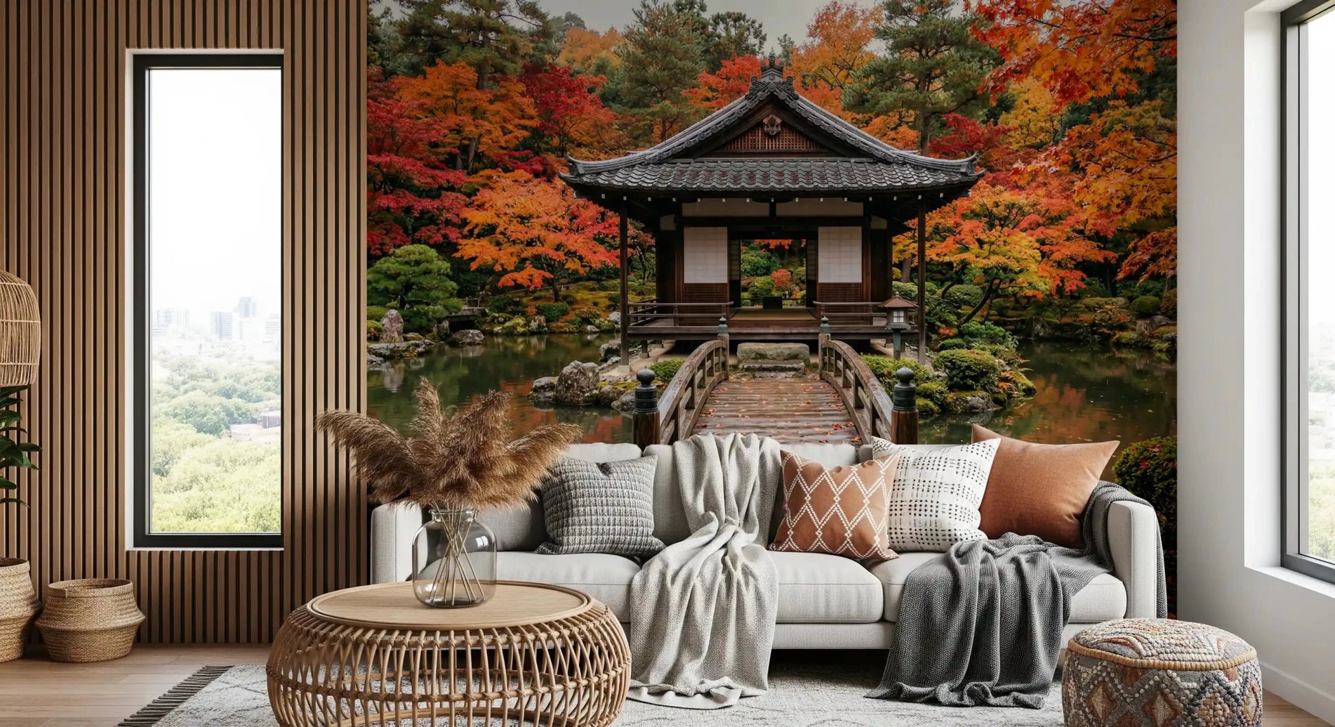 Orange autumn leaves wallpaper mural for a tranquil reading Living space