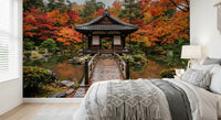 Calm temple scenery wallpaper for a cozy apartment bedroom accent wall