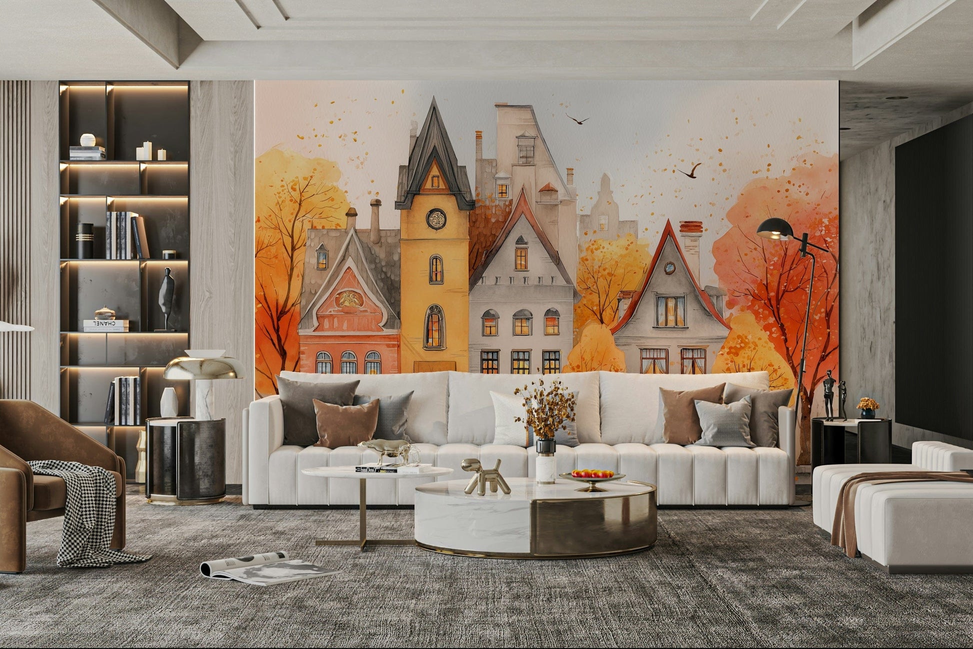Autumn Town scenic wall covering

