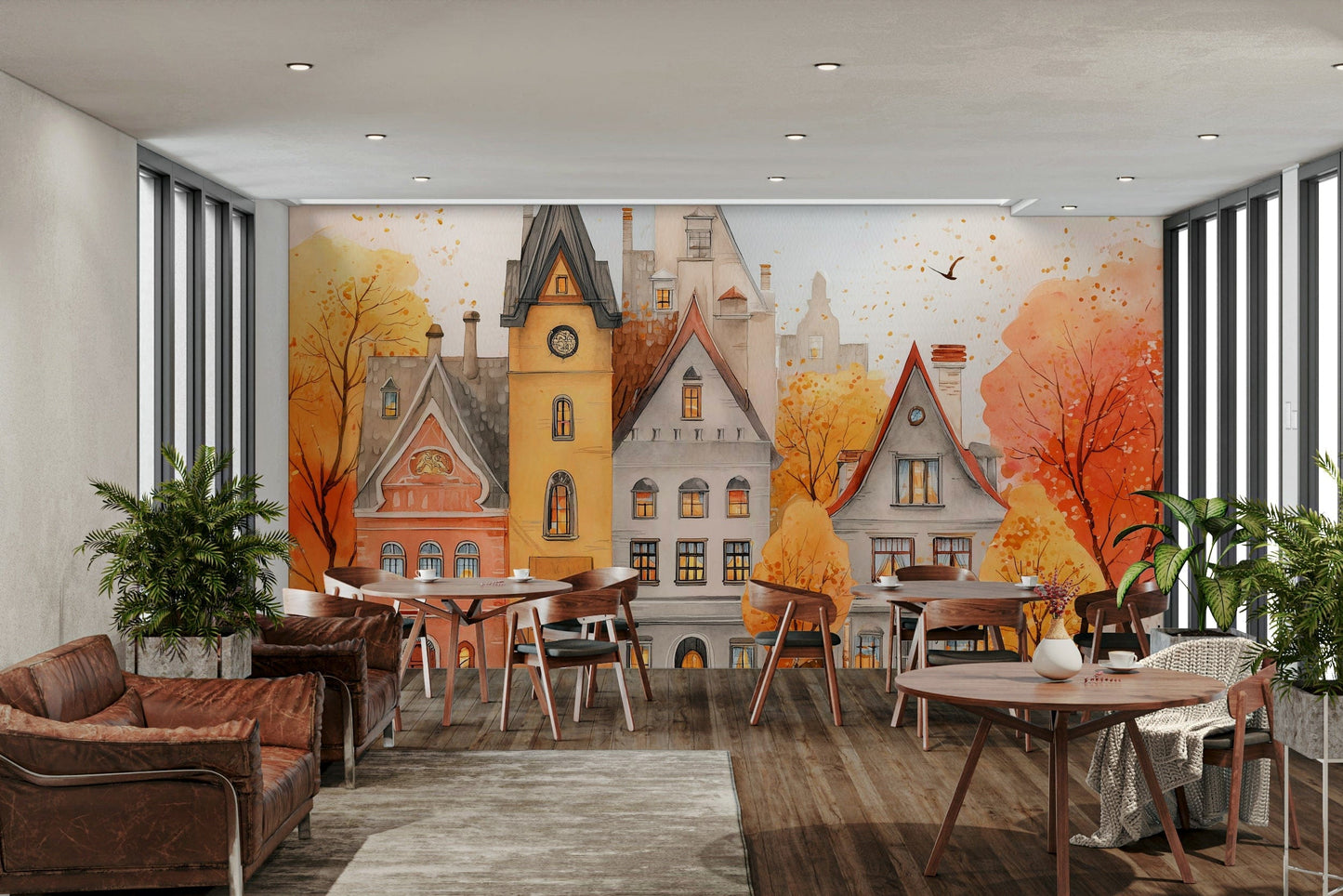 Autumn Town autumn mural wallpaper

