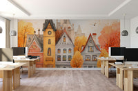 Autumn Town fall wall mural

