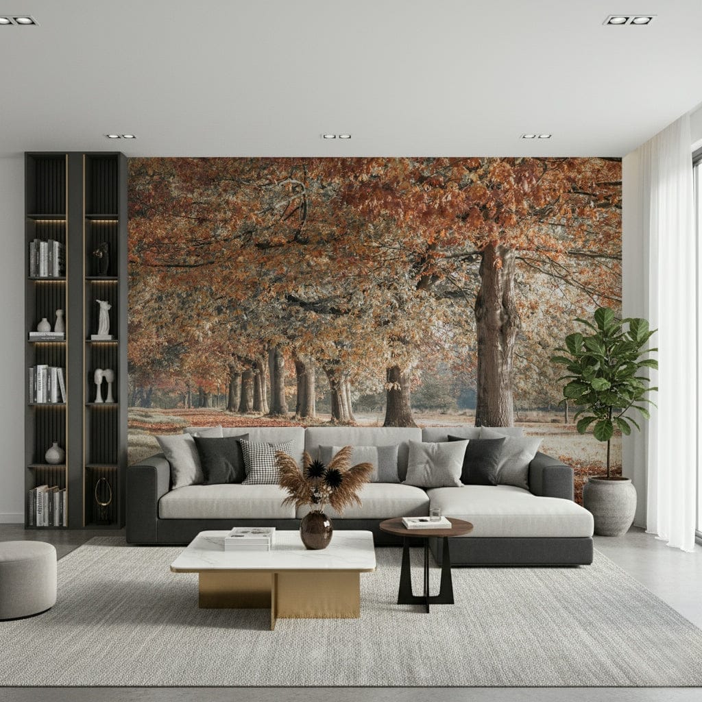 Serene Fall Splendor wallpaper for walls, tranquil park landscape scene.