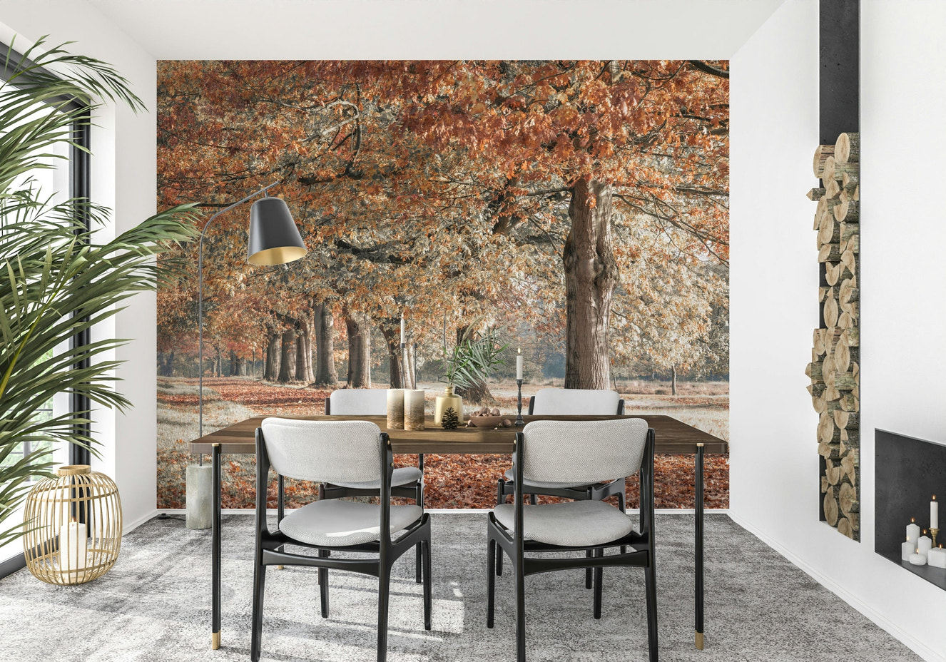 Fall Splendor wallpaper mural, path lined with towering autumn trees.