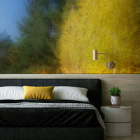 The room has a calm and creative atmosphere.

