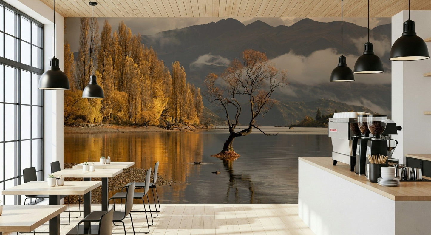Autumn Woodland Dawn Mirror decor, New Zealand scenery, captivating wall art.