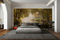 The trees have autumn leaves, giving the scene a fall feel.

