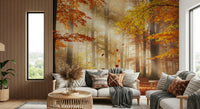 Entryway feature wall with Autumn's Embrace Wall Mural, warm color tones and simple decor