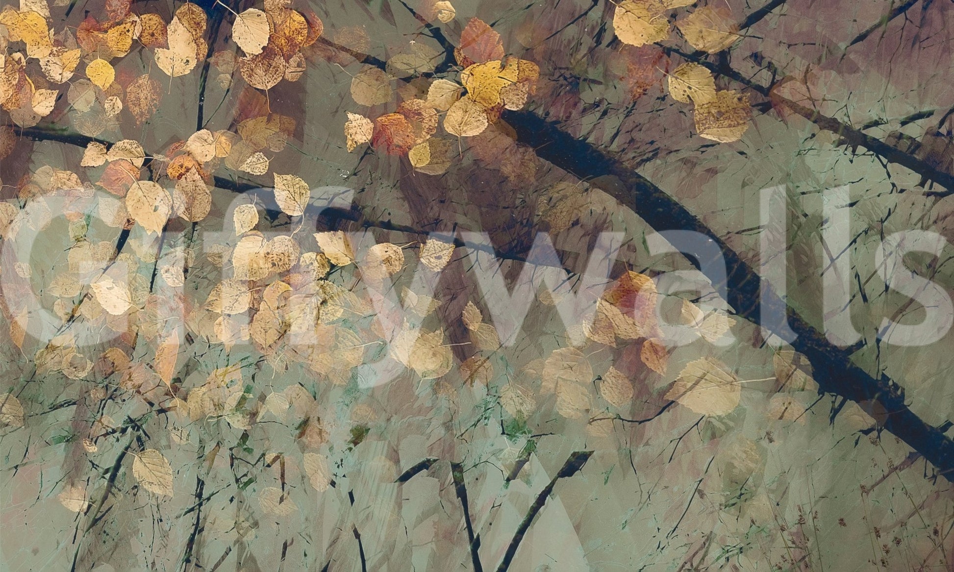 Textured leaf imagery on a high quality mural for a lounge feature wall.