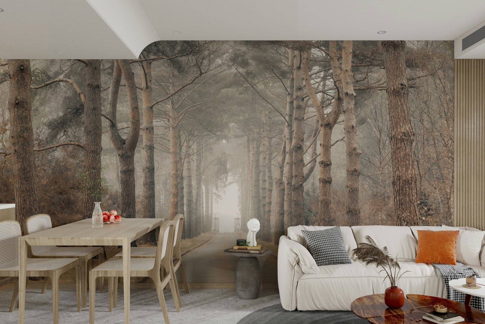 Tall trees and path mural

