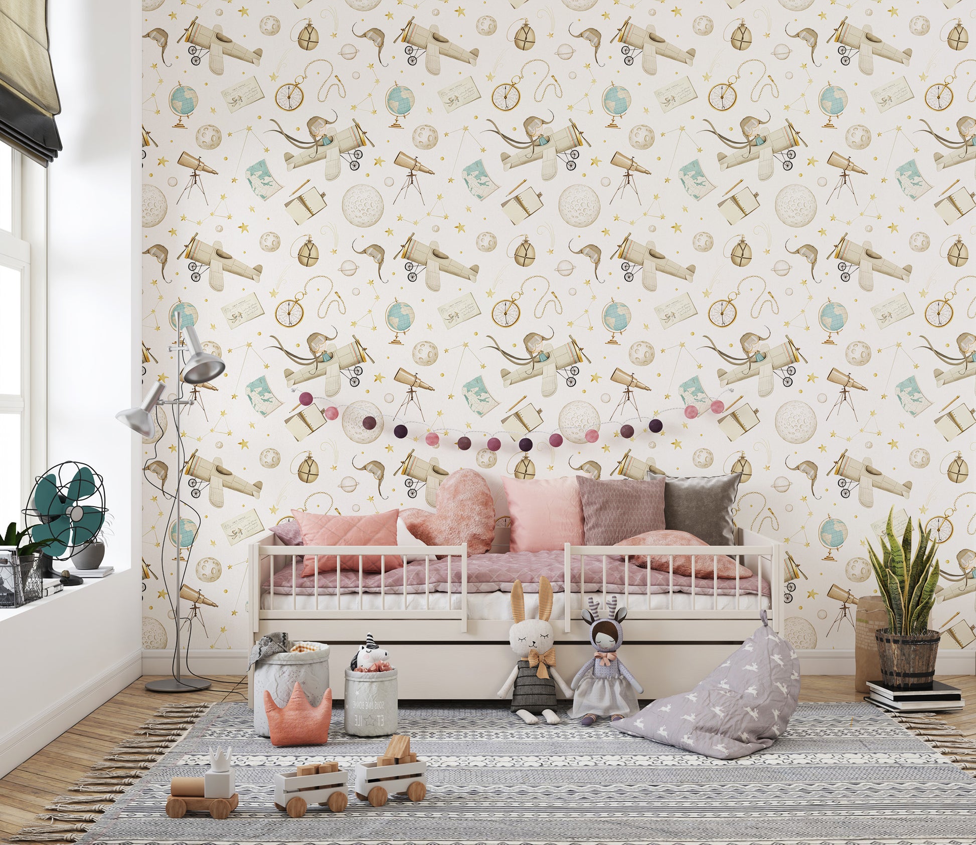 Airplane wallpaper for playroom decor
