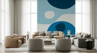 A minimalist wallpaper featuring smooth, wave-like blue forms for a clean abstract look.