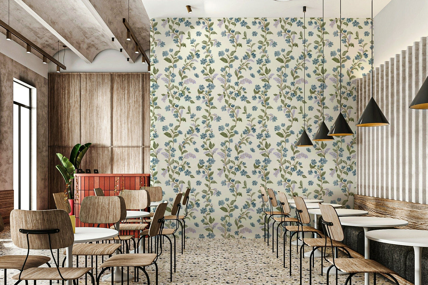 Azure Bloom Trail wallpaper for walls deep blue floral vertical accent.