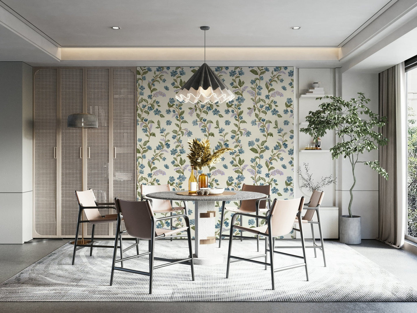 Beautiful Azure Bloom Trail paper accent wall gorgeous home styling choice.