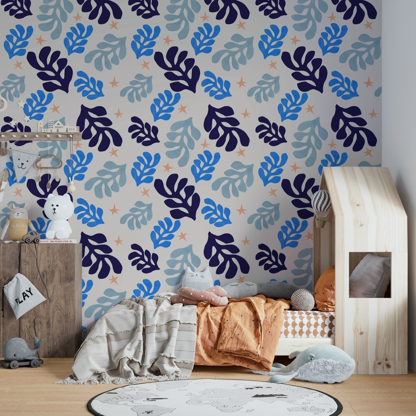 The mural gives a feeling of being in a calm, natural space.

