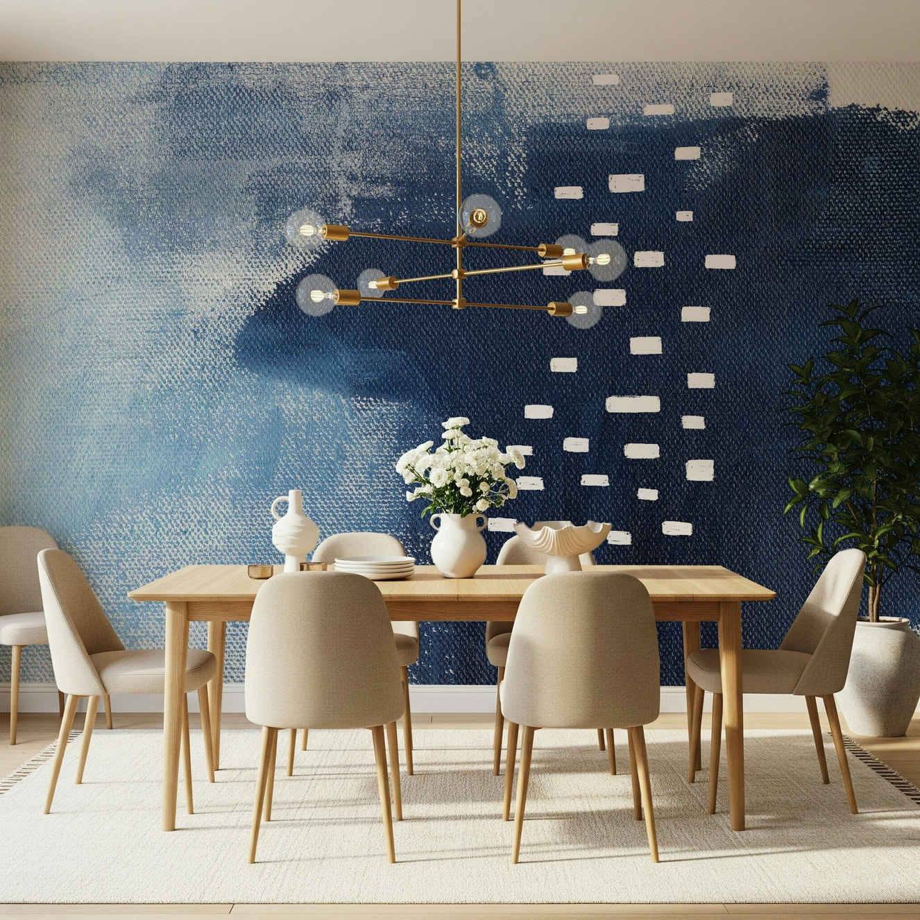 A contemplative gentle blue wallpaper mural for a feature wall.