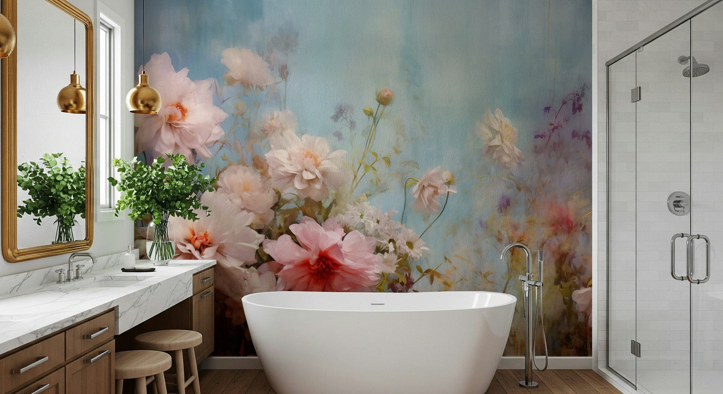 A beautiful modern art wall mural of delicate flowers.

