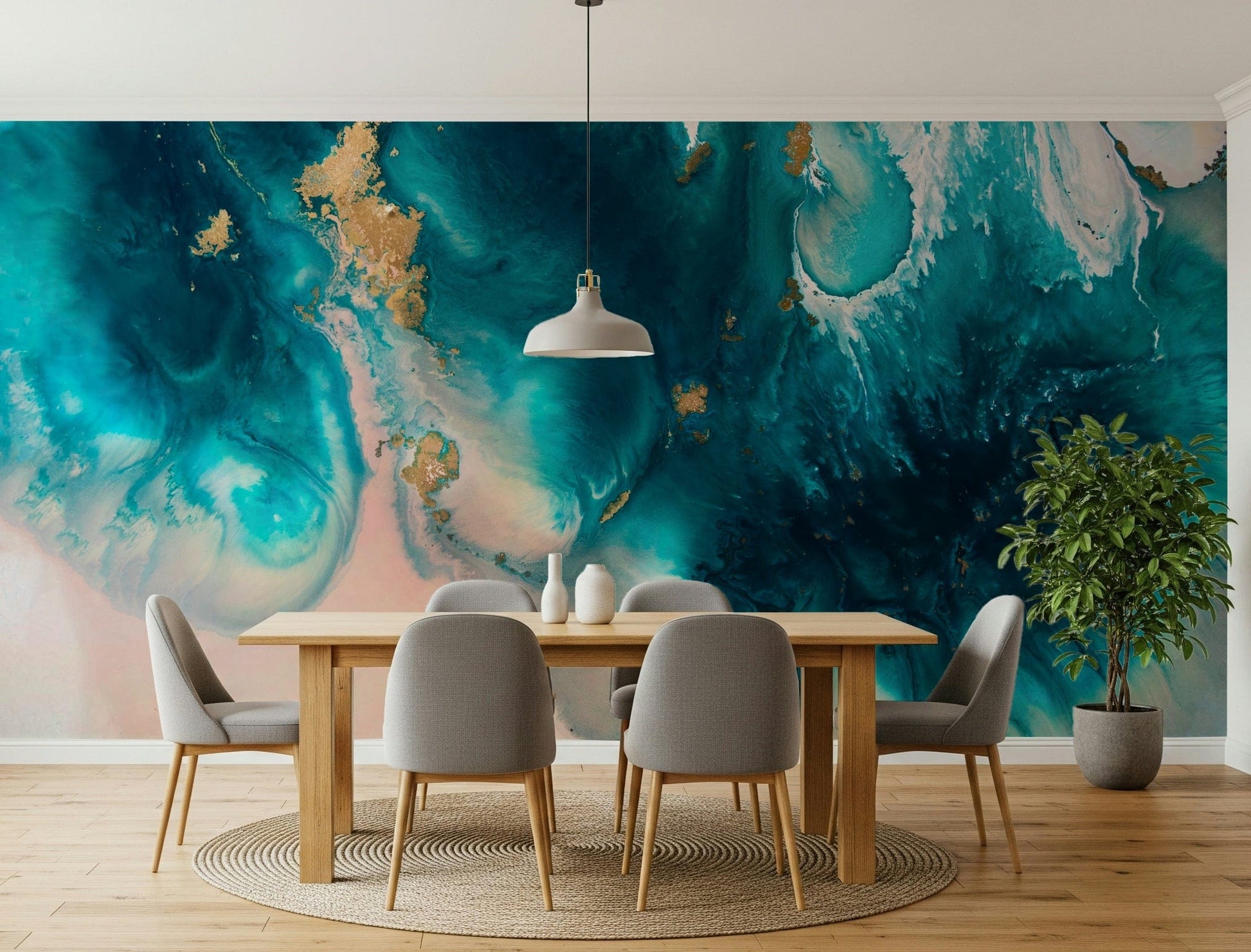 An artistic minimalist form mural for home decor.