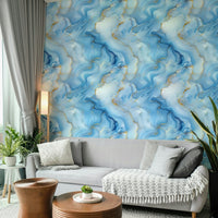 Rich blue and gold wallpaper with flowing textures

