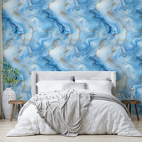 Water-inspired wallpaper with elegant gold veining

